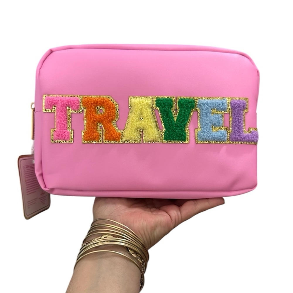 🦋Gloss & Glo Pink Makeup Travel pouch with patches